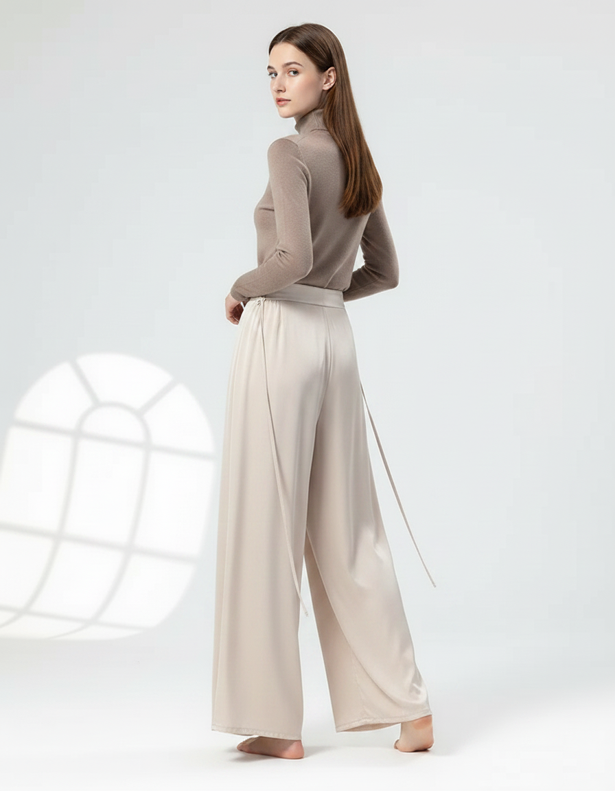 Pantalon Chinois Beige Fluide Ample Danse Femme - Satin - vue 2