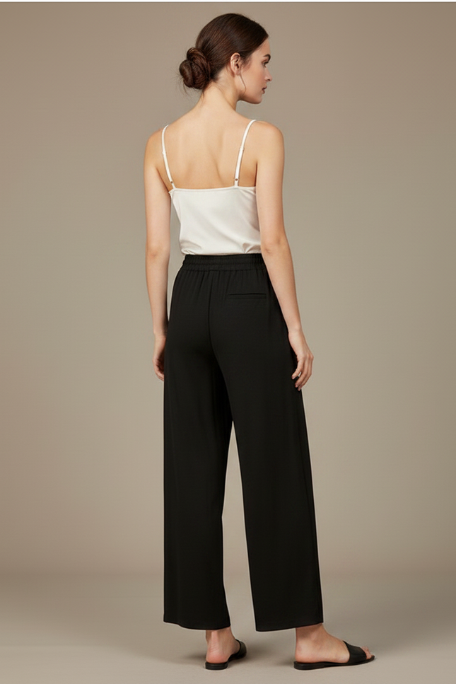 Pantalon Chinois Noir Fluide Ample Droit Élégant Femme - Viscose - vue 2