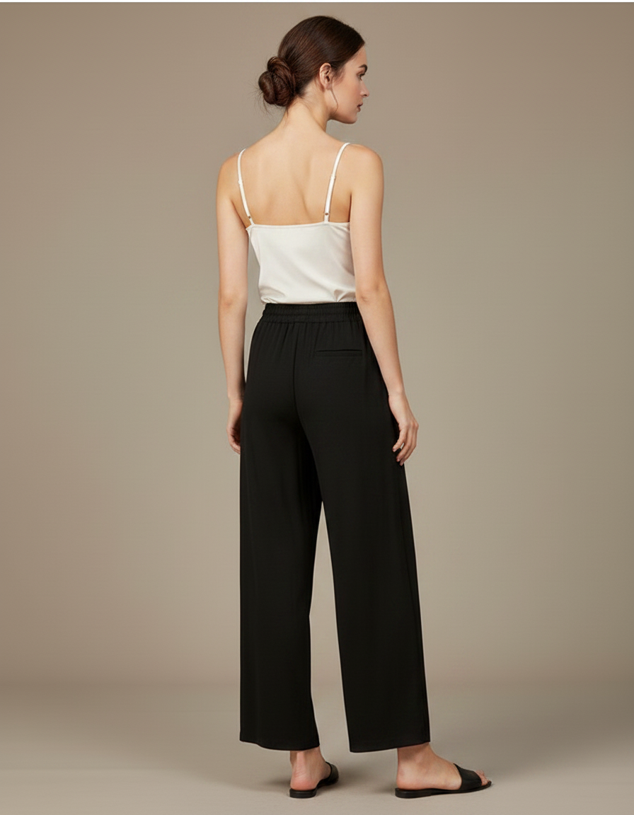 Pantalon Chinois Noir Fluide Ample Droit Élégant Femme - Viscose - vue 2