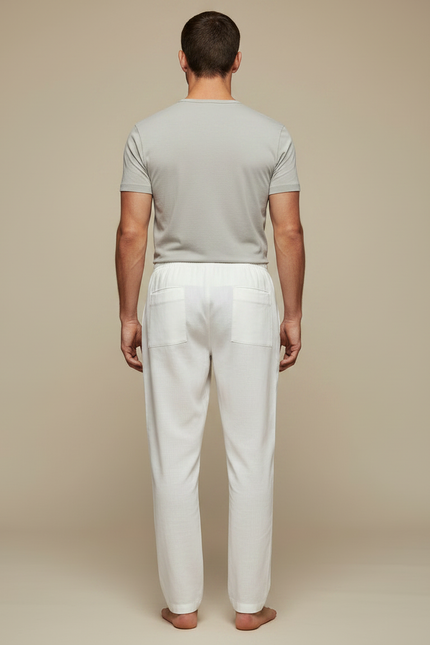 Pantalon Chinois Blanc Ample Lin Confortable Homme - vue 2