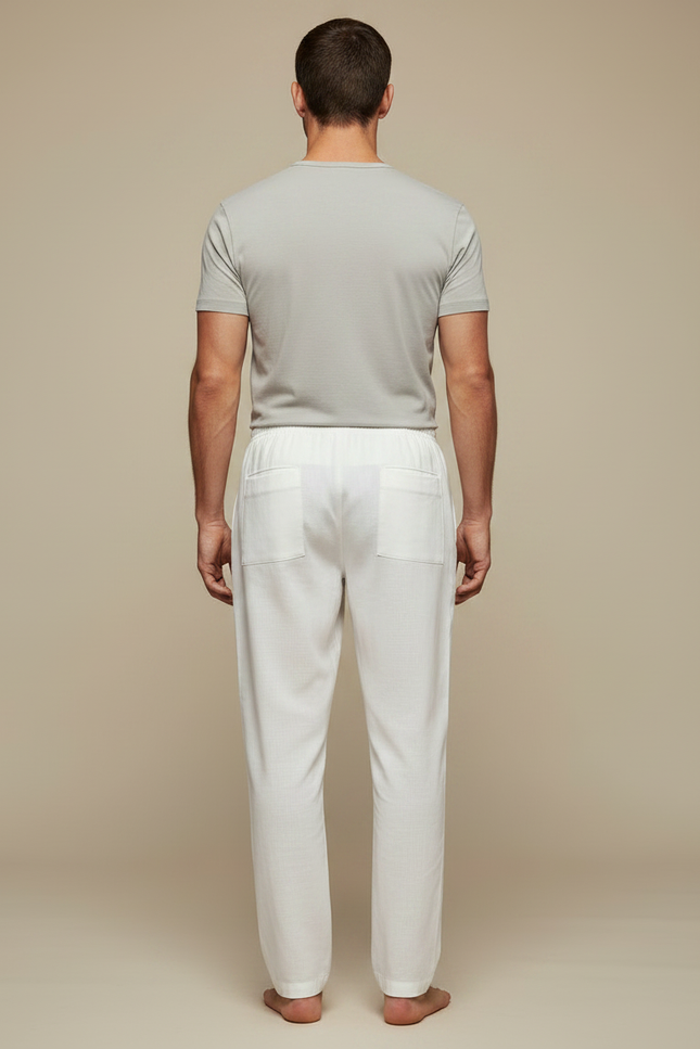 Pantalon Chinois Blanc Ample Lin Confortable Homme - vue 2