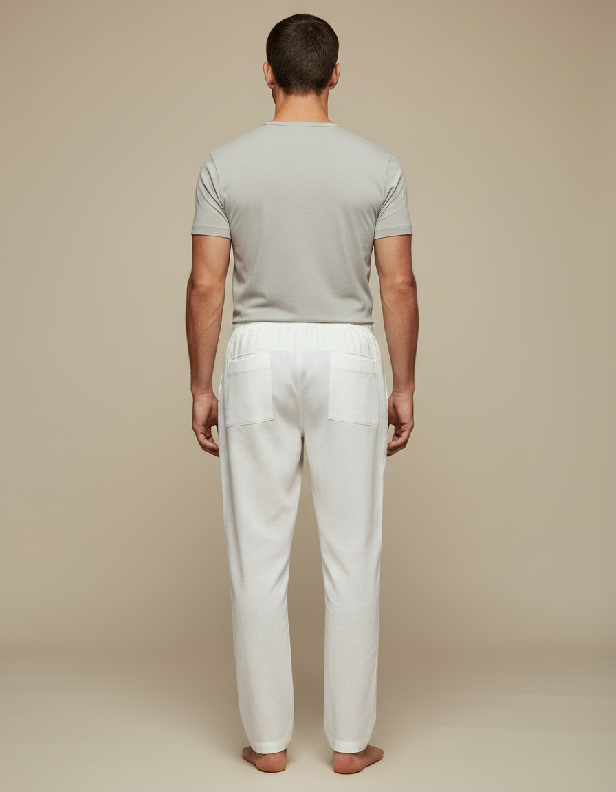 Pantalon Chinois Blanc Ample Lin Confortable Homme - vue 2