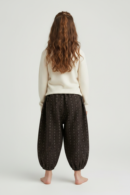 Pantalon Chinois Harem Marron Imprimé Floral Enfant Hiver - Tweed - vue 2