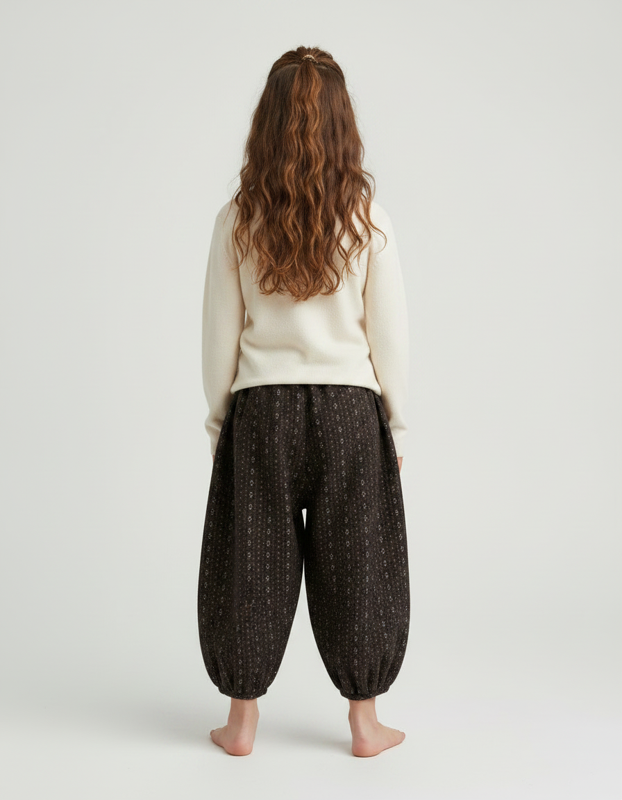 Pantalon Chinois Harem Marron Imprimé Floral Enfant Hiver - Tweed - vue 2