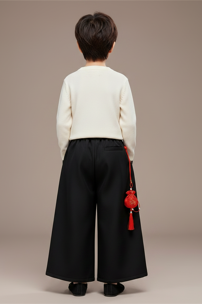 Pantalon Chinois Noir Ample Épais Enfant - Molleton - vue 2