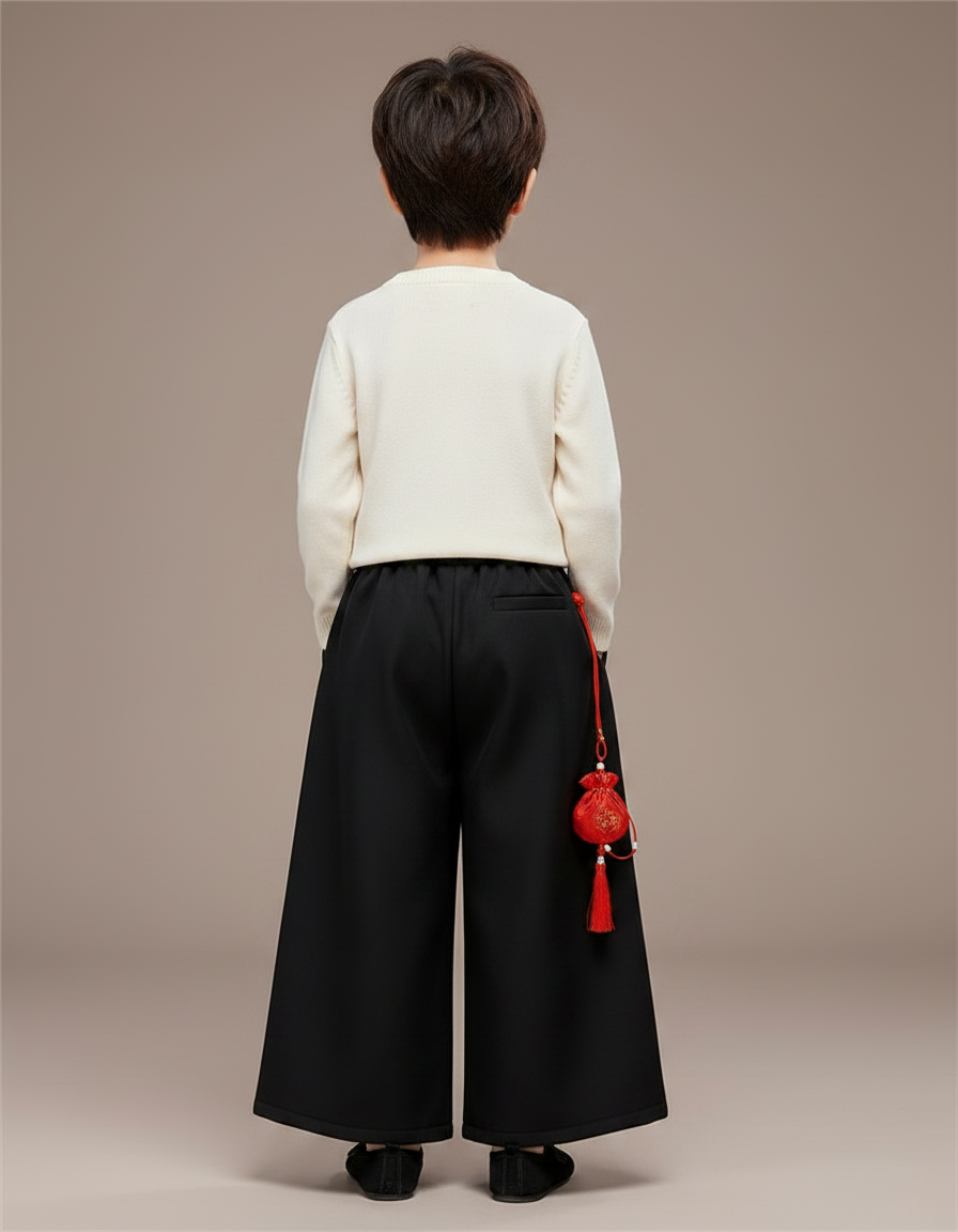 Pantalon Chinois Noir Ample Épais Enfant - Molleton - vue 2