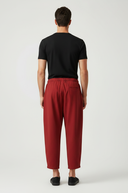 Pantalon Chinois Rouge Ample Cordon Décontracté Homme - Coton - vue 2
