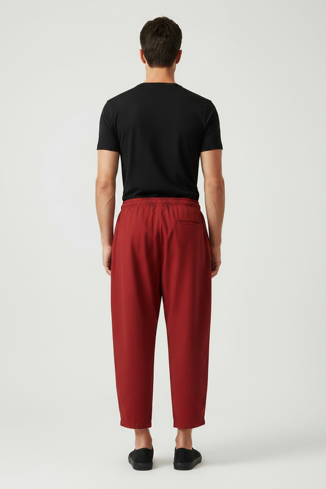 Pantalon Chinois Rouge Ample Cordon Décontracté Homme - Coton - vue 2