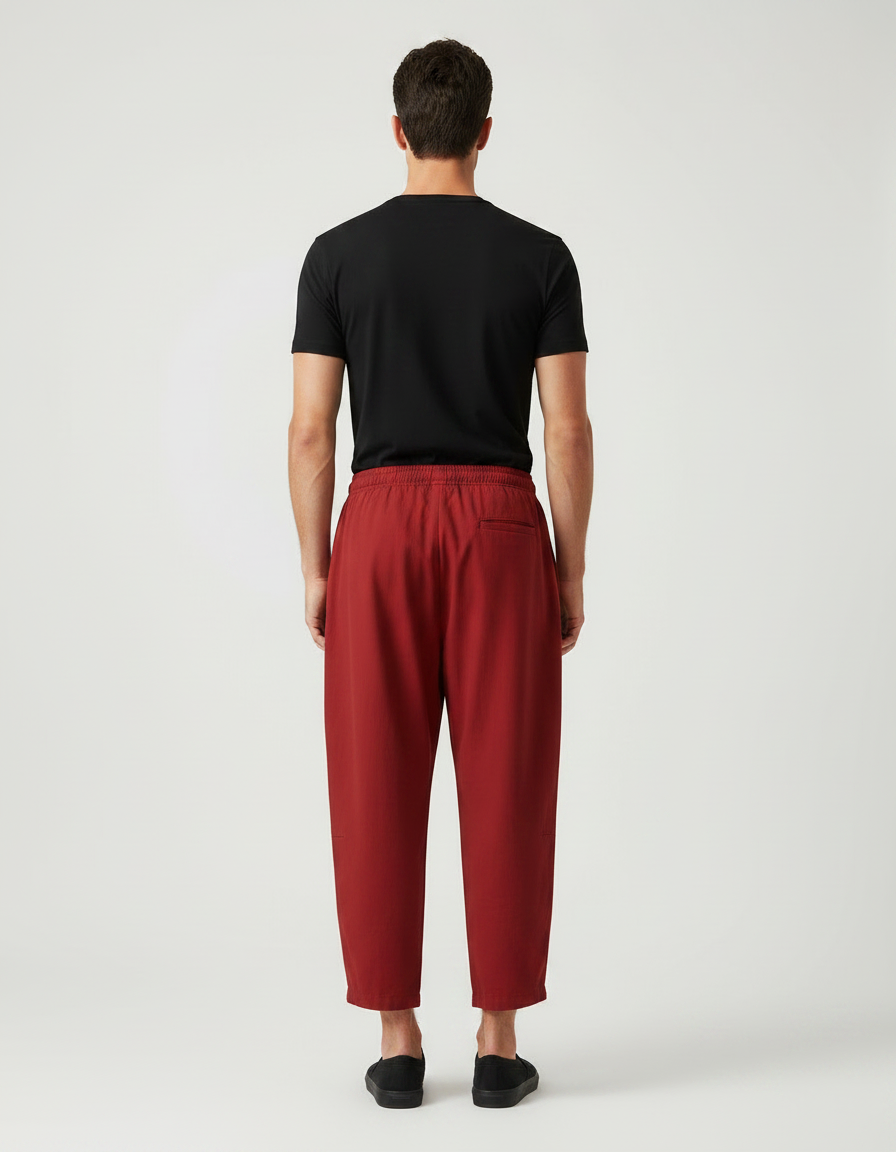 Pantalon Chinois Rouge Ample Cordon Décontracté Homme - Coton - vue 2