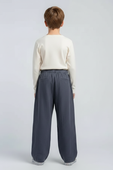 Pantalon Chinois Gris Ample Coton Lin Enfant - vue 2