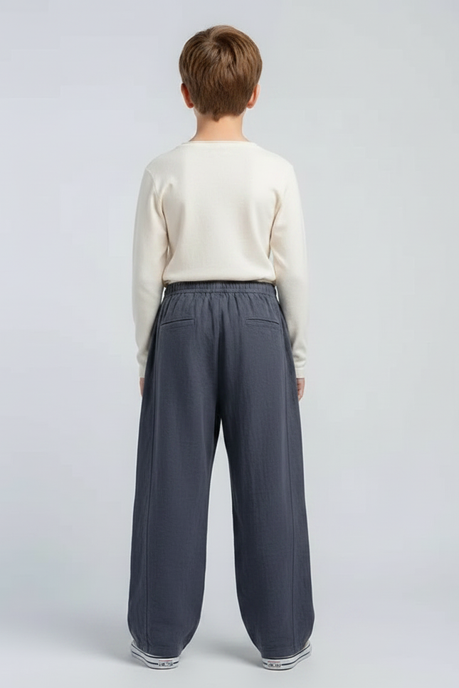 Pantalon Chinois Gris Ample Coton Lin Enfant - vue 2