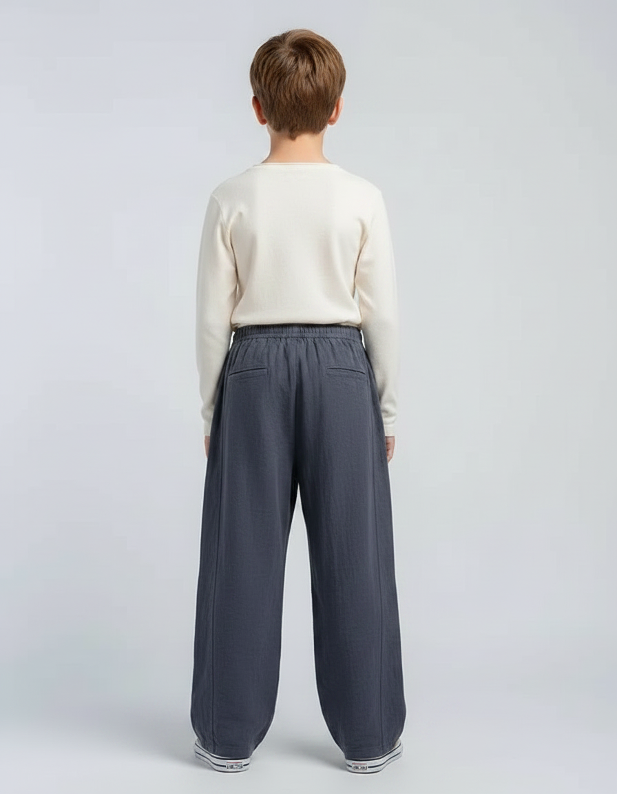 Pantalon Chinois Gris Ample Coton Lin Enfant - vue 2
