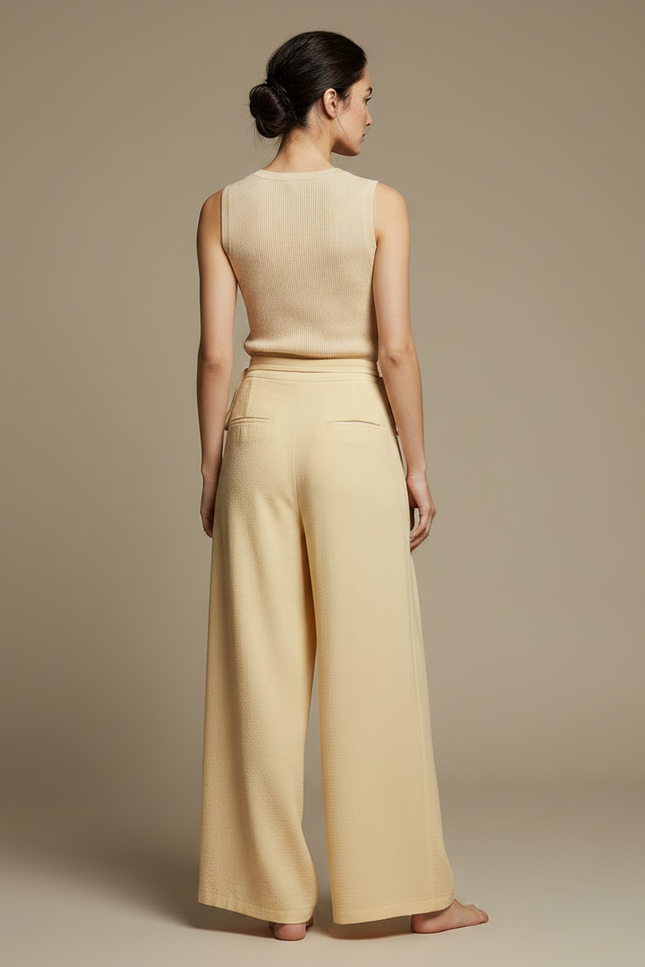 Pantalon Chinois Jaune Crème Ample Fluide Confortable - Lin - vue 2