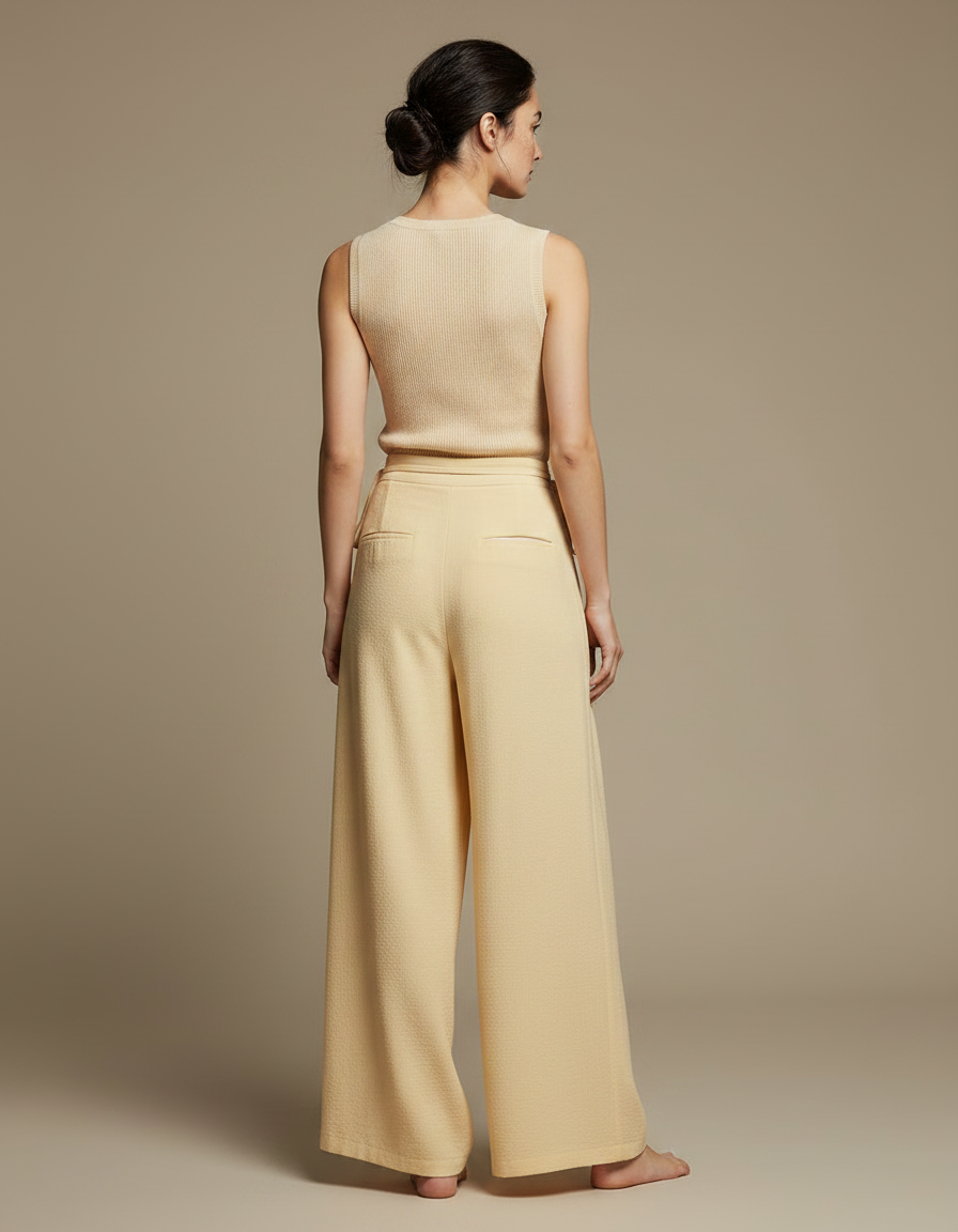 Pantalon Chinois Jaune Crème Ample Fluide Confortable - Lin - vue 2