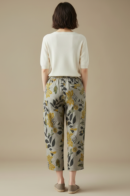Pantalon Chinois Imprimé Floral Lin Coton Ample Estival - vue 2