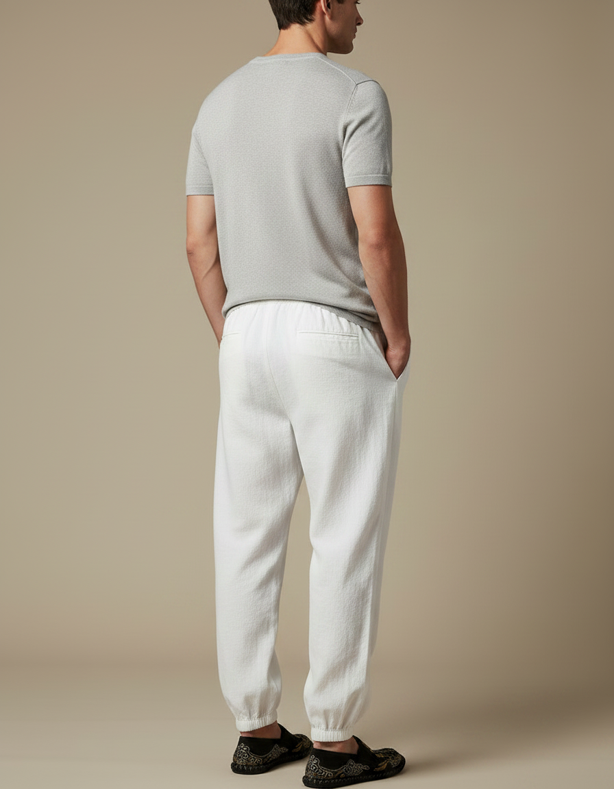 Pantalon Chinois Blanc Ample Lin Coton Décontracté - vue 2