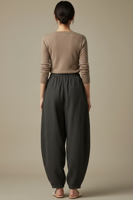 Pantalon Chinois Gris Foncé Ample Fluide Décontracté - Lin - vue 2