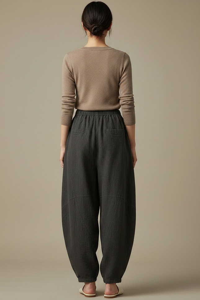 Pantalon Chinois Gris Foncé Ample Fluide Décontracté - Lin - vue 2