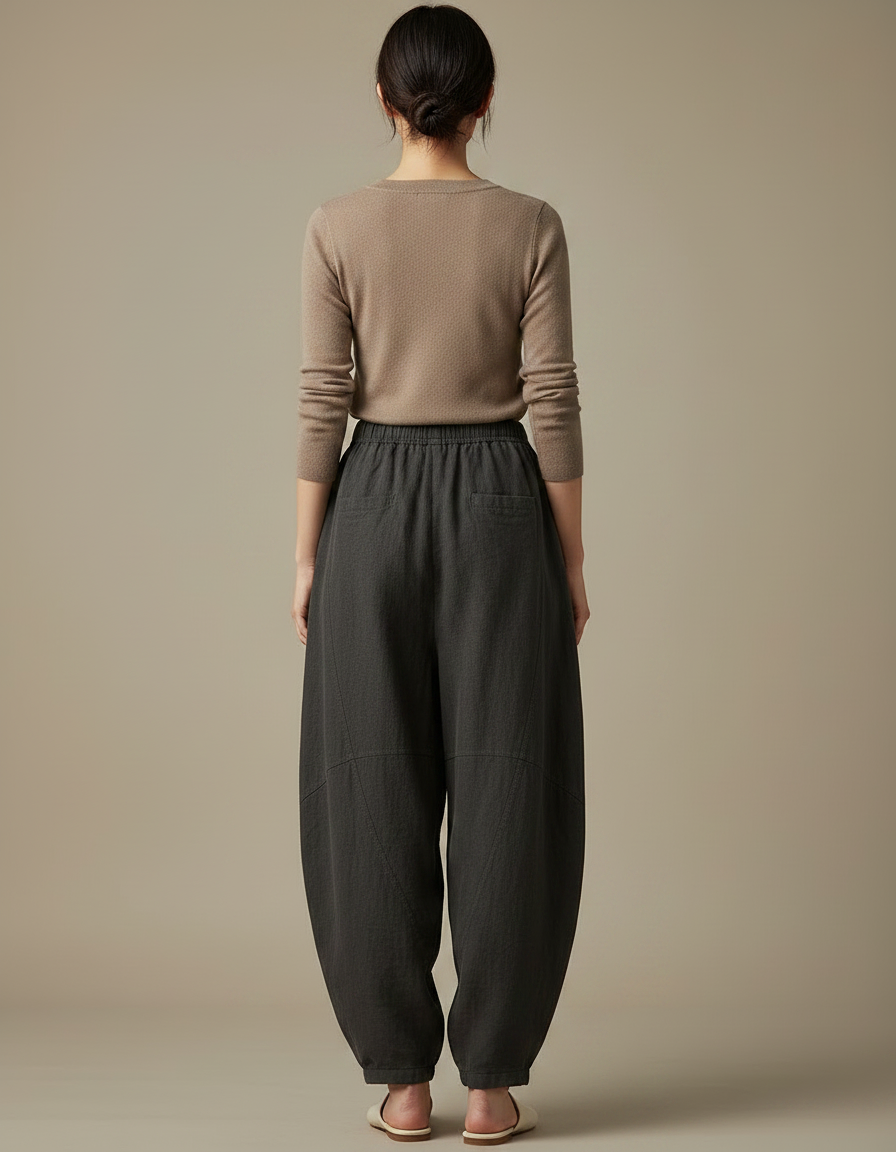 Pantalon Chinois Gris Foncé Ample Fluide Décontracté - Lin - vue 2