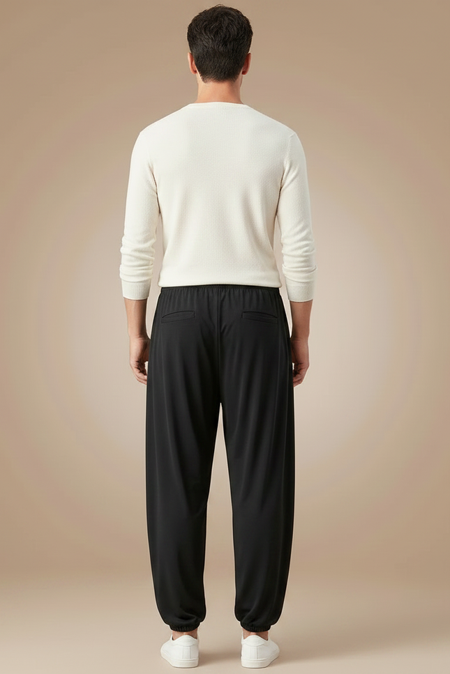 Pantalon Chinois Noir Ample Fluide Élastiqué Unisexe - Viscose - vue 2