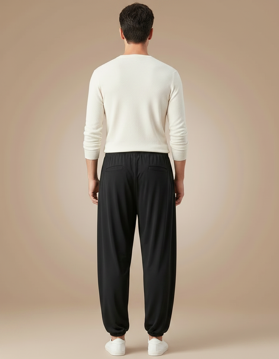 Pantalon Chinois Noir Ample Fluide Élastiqué Unisexe - Viscose - vue 2