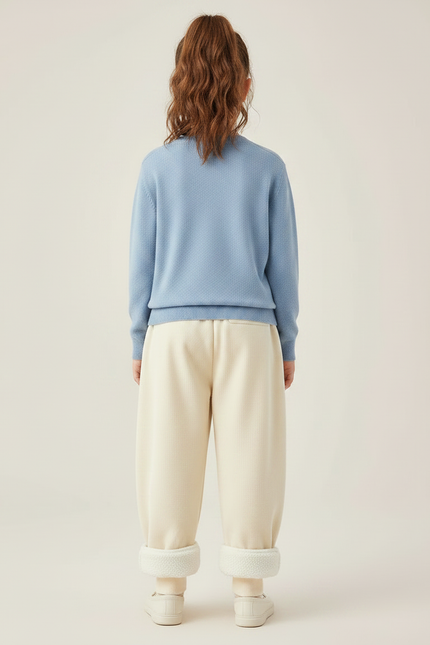 Pantalon Chinois Crème Molletonné Ample Hiver Enfant - Beige - vue 2