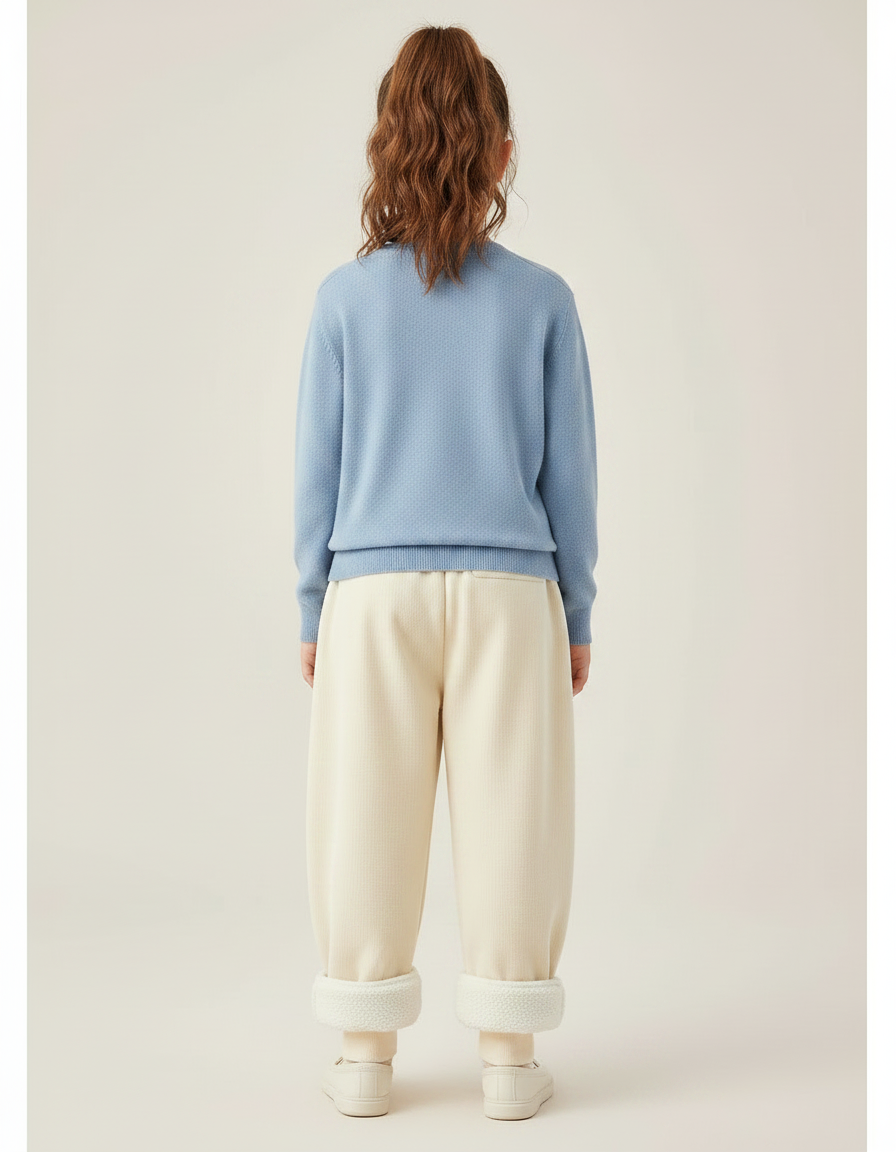 Pantalon Chinois Crème Molletonné Ample Hiver Enfant - Beige - vue 2