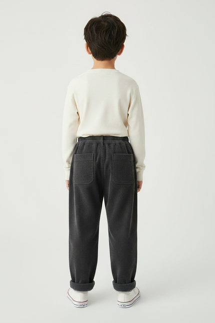 Pantalon Chinois Garçon Noir Ample Velours - Gris Cordé - vue 2