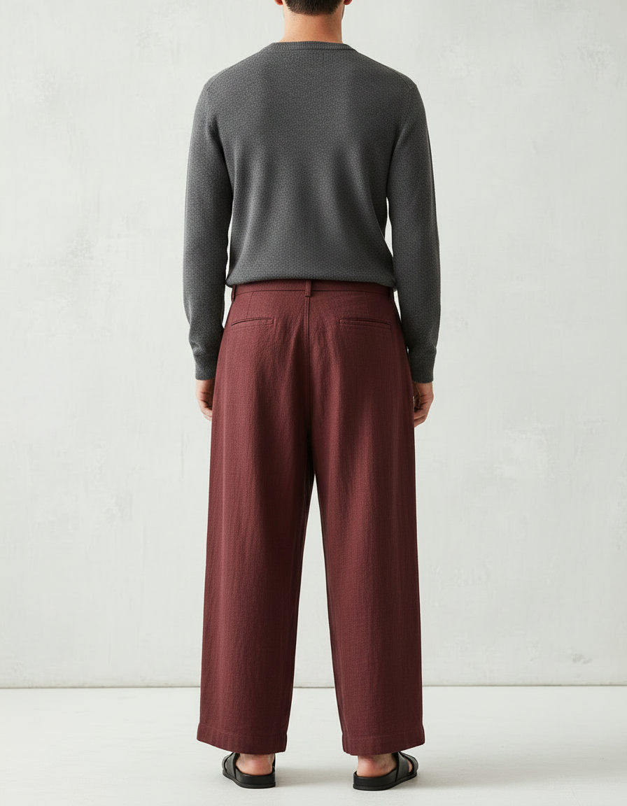 Pantalon Chinois Bordeaux Ample Lin Décontracté Fluide - vue 2