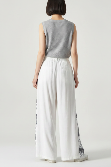 Pantalon Chinois Blanc Ample Imprimé Carpes Fluide - Viscose - vue 2