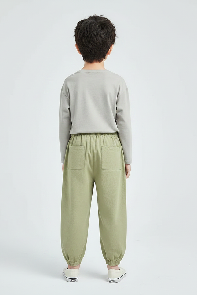 Pantalon Chinois Vert Clair Ample Coton Brodé Enfant - vue 2