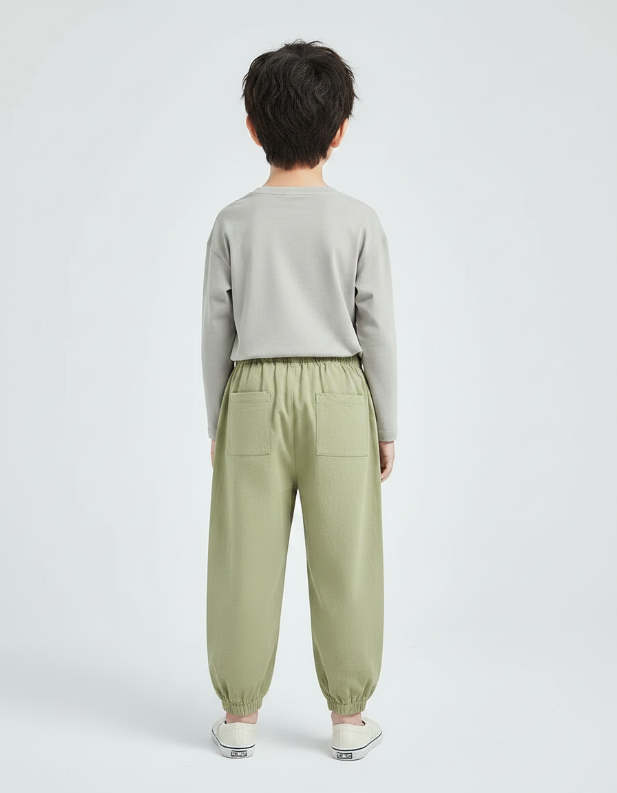 Pantalon Chinois Vert Clair Ample Coton Brodé Enfant - vue 2