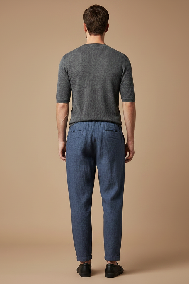 Pantalon Chinois Lin Bleu Marine Décontracté Homme - vue 2