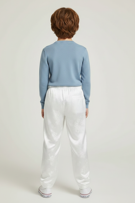 Pantalon Chinois Blanc Satiné Ample Fleuri Enfant - vue 2