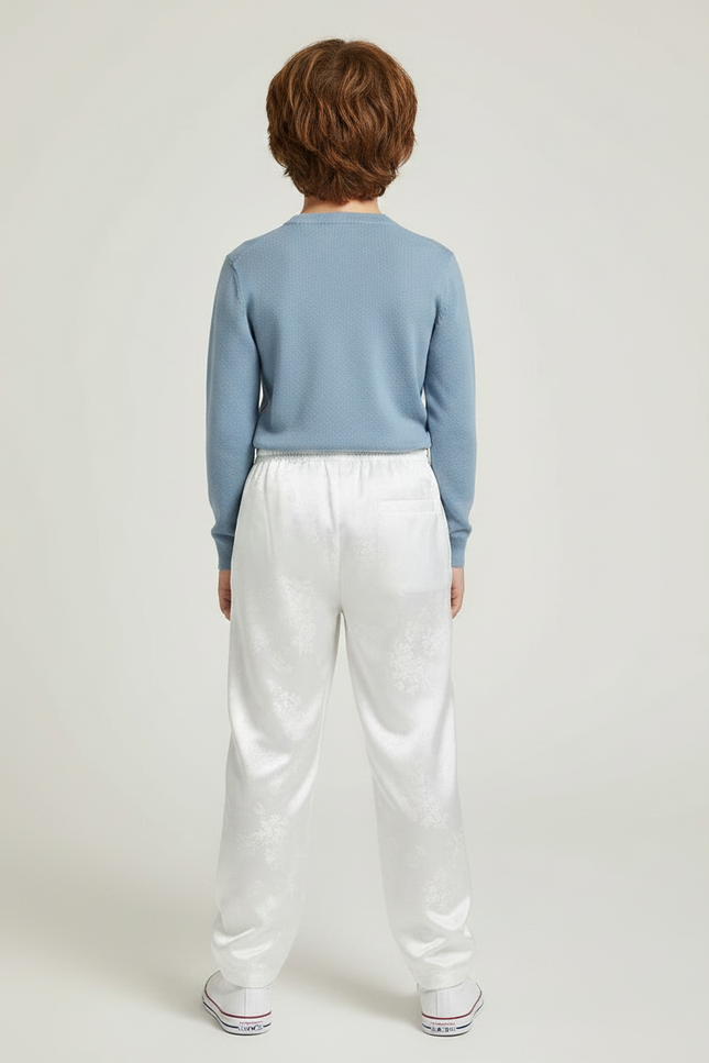 Pantalon Chinois Blanc Satiné Ample Fleuri Enfant - vue 2