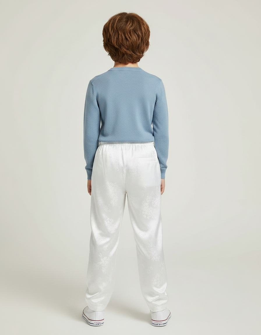 Pantalon Chinois Blanc Satiné Ample Fleuri Enfant - vue 2