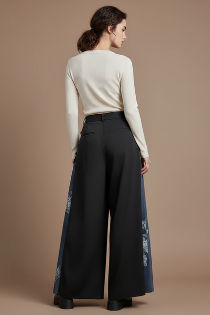 Pantalon Chinois Femme Noir Large Moderne - Polyester - vue 2