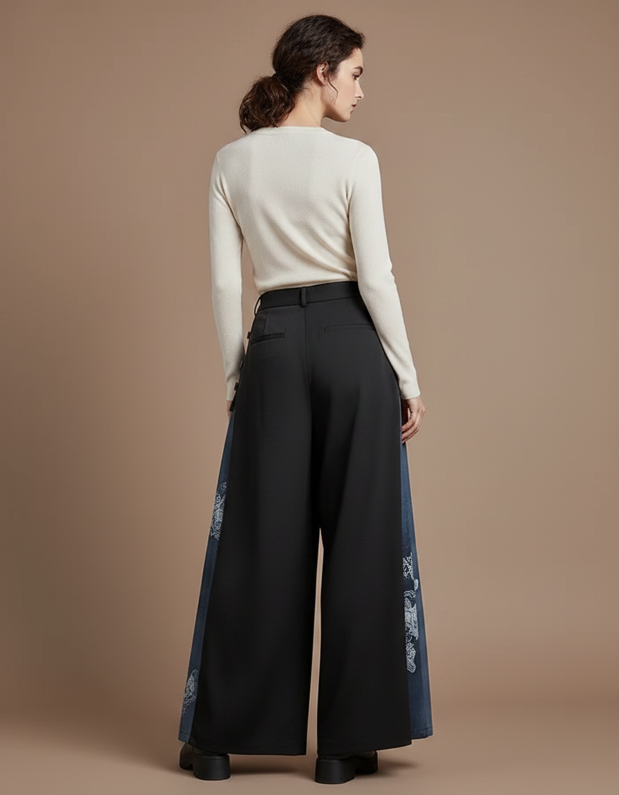 Pantalon Chinois Femme Noir Large Moderne - Polyester - vue 2