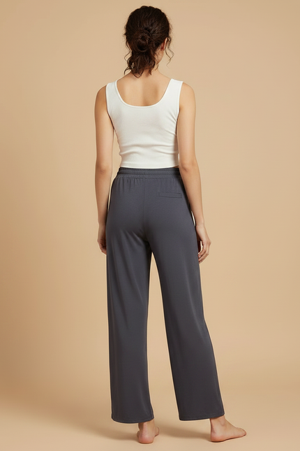 Pantalon Chinois Gris Droit Fluide Ample Femme - Viscose - vue 2
