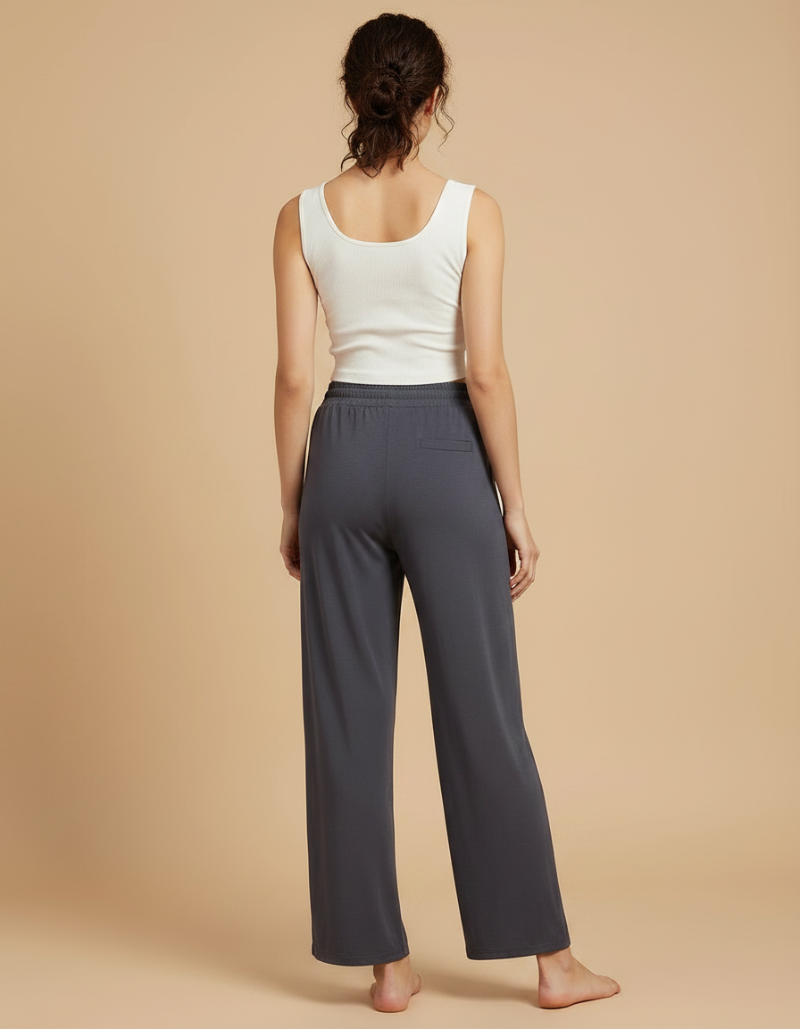 Pantalon Chinois Gris Droit Fluide Ample Femme - Viscose - vue 2