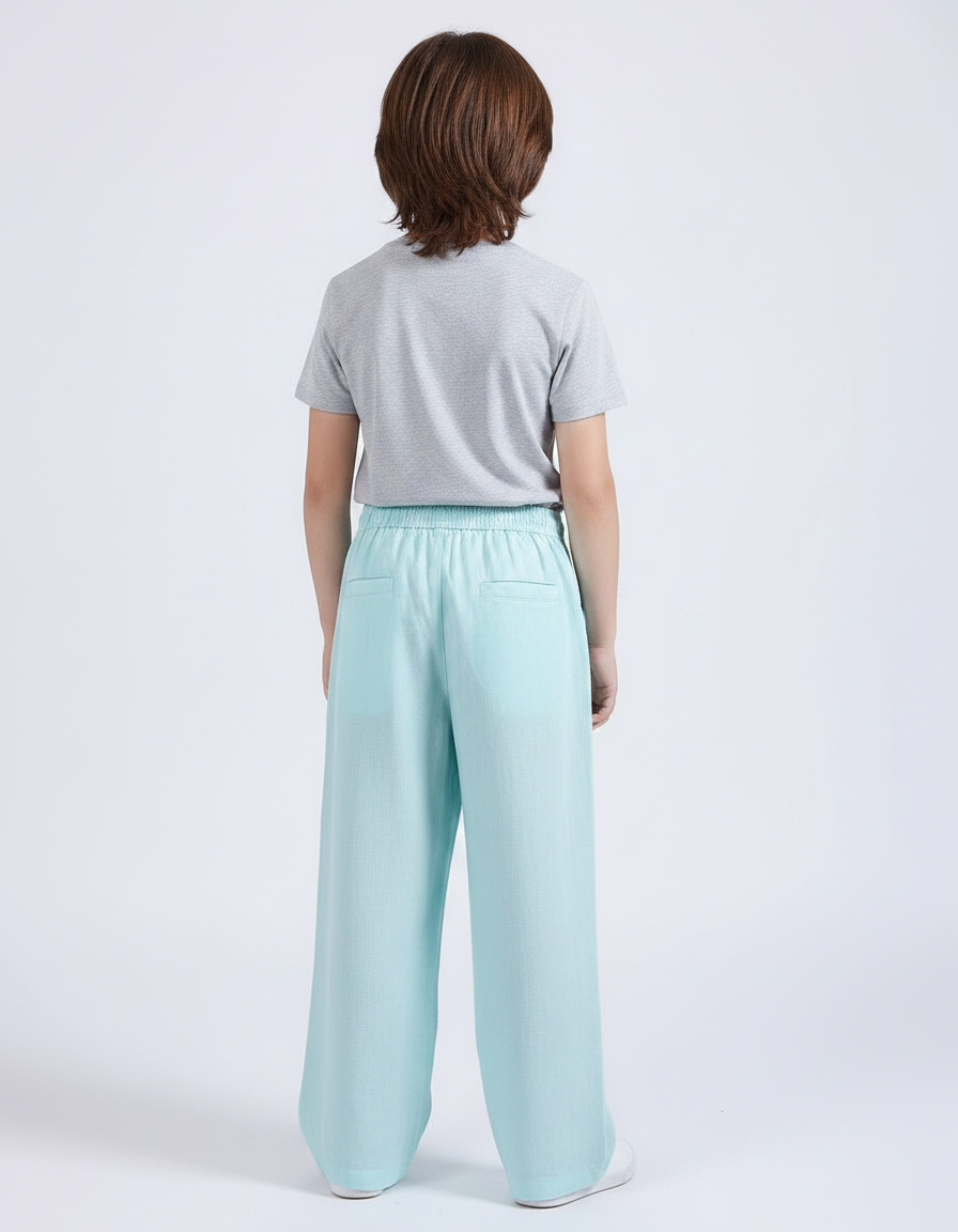 Pantalon Chinois Bleu Ciel Ample Lin Enfant Décontracté - vue 2