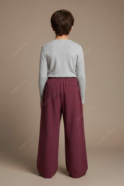 Pantalon Chinois Bordeaux Ample Lin Enfant - vue 2