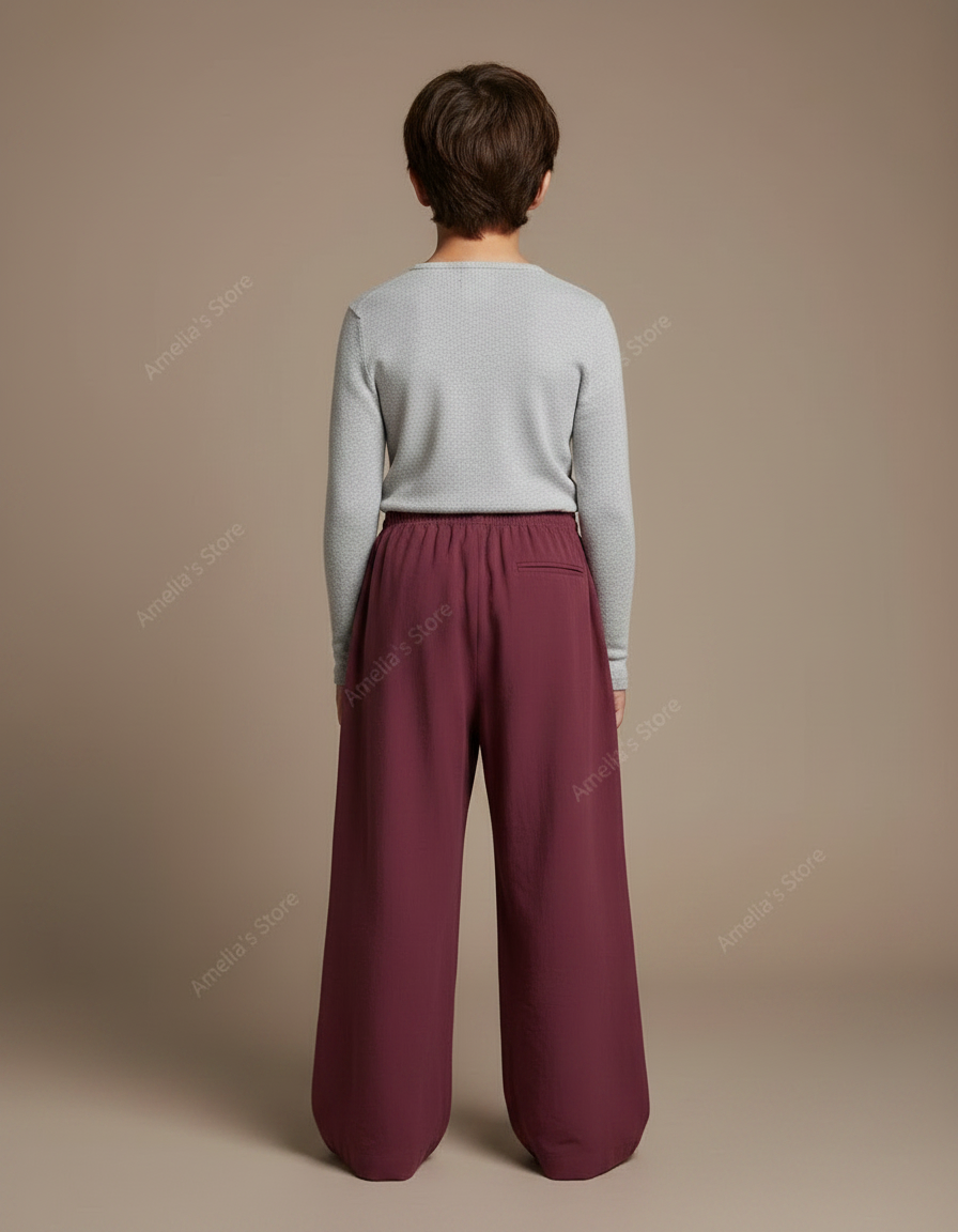Pantalon Chinois Bordeaux Ample Lin Enfant - vue 2
