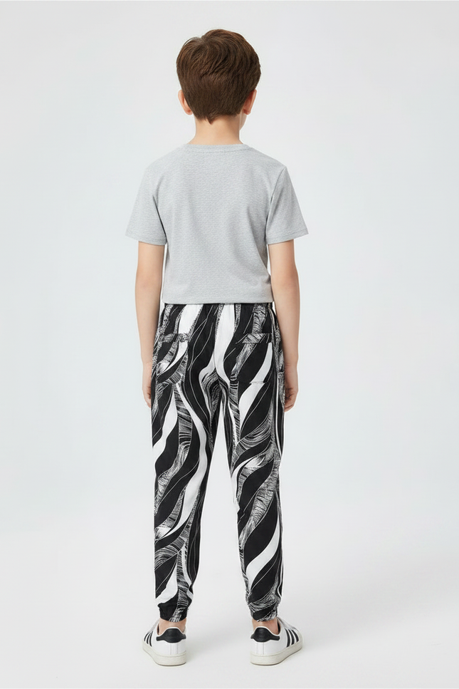 Pantalon Chinois Noir Blanc Ample Imprimé Garçon - Viscose - vue 2