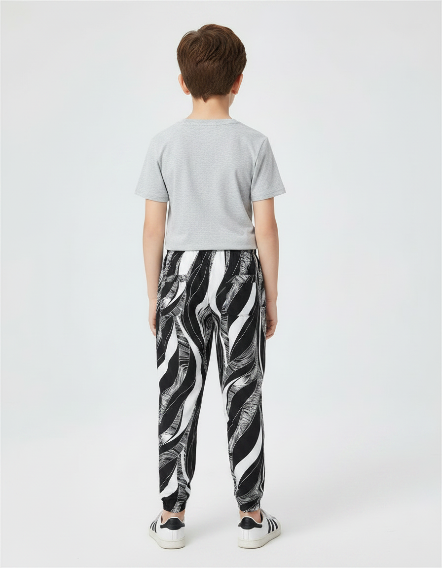Pantalon Chinois Noir Blanc Ample Imprimé Garçon - Viscose - vue 2