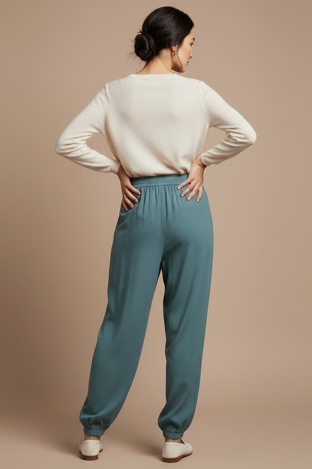 Pantalon Chinois Bleu Canard Fluide Ample Élastiqué Femme - Viscose - vue 2