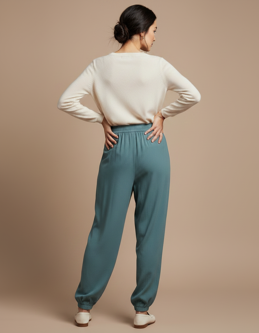Pantalon Chinois Bleu Canard Fluide Ample Élastiqué Femme - Viscose - vue 2