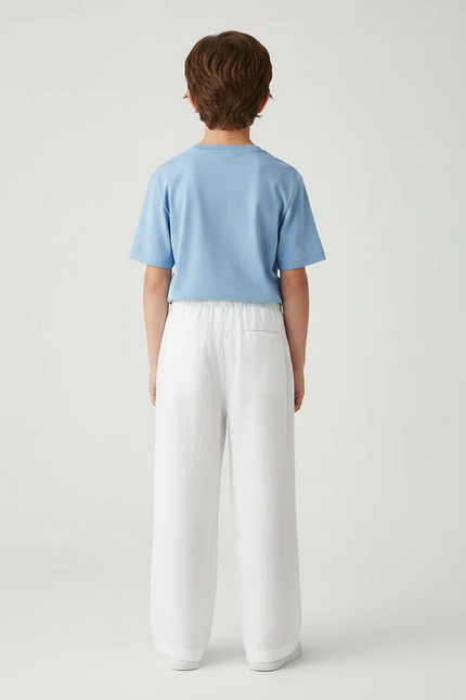 Pantalon Chinois Blanc Ample Lin Décontracté Garçon - vue 2