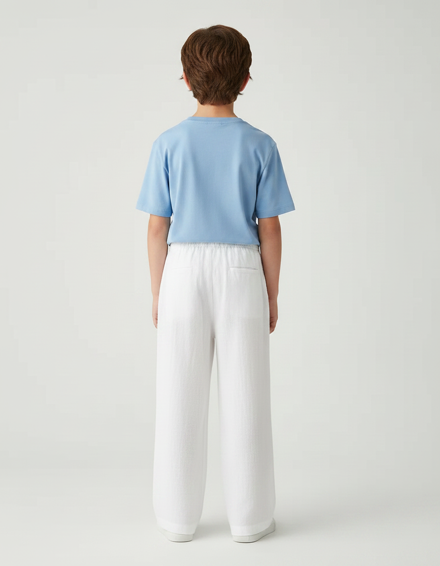 Pantalon Chinois Blanc Ample Lin Décontracté Garçon - vue 2