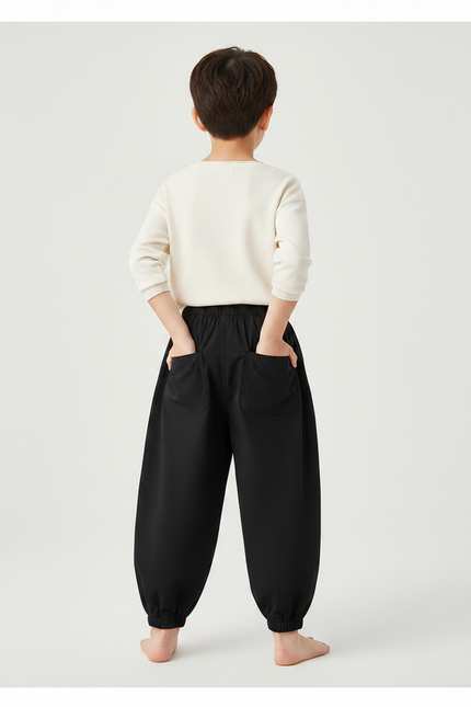 Pantalon Chinois Noir Ample Coton Enfant Décontracté - vue 2